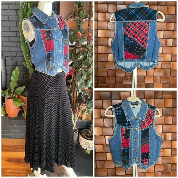 Carole Little Jackets & Blazers - VTG Carol Little Denim Patchwork Vest